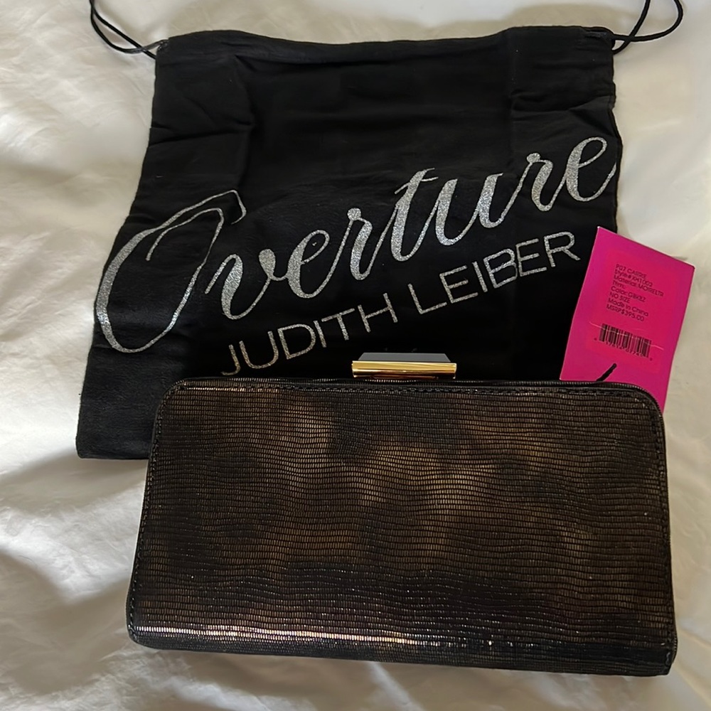 Judith Lieber Overture Gold Black Bronze Clutch Shoulder “Carrie” Bag